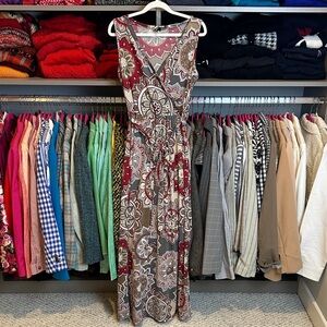 Zattcas taupe/marron print sleeveless v neck belter maxi dress size M